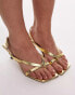 Topshop Wide Fit Issy toe post strappy heeled sandals in gold lizard