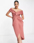 ASOS DESIGN off shoulder twist front midi dress in rose