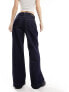 Stradivarius wide leg jean with pleat front in dark blue