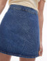 Topshop denim A line marbled wash skirt in mid blue