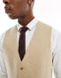 ASOS DESIGN wedding slim wool mix suit waistcoat in beige basketweave texture