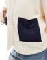 ASOS DESIGN borg fleece zip through with nylon pockets in cream and navy