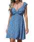 Women's Blue Ditsy Tie Back Mini Beach Dress