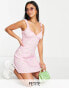 Noisy May Petite ruffle strap mini slip dress in pink ditsy print