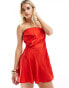 ASOS DESIGN Petite bandeau asymmetric bias satin mini dress in red