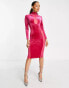 SIMMI Petite – Midi-Bodycon-Kleid in Rosa mit Bahnen aus Samt und Mesh