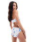 ASOS DESIGN Island scrunch bikini bandeau in white & blue