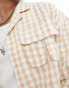 Native Youth cropped oversized fit textured check shirt in light beige