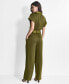 Women's Tie-Waist Button-Front Short-Sleeve Utility Jumpsuit