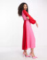 Pretty Lavish knot front contrast midaxi dress in pink and red