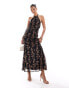 River Island floral print halterneck maxi dress in black