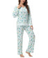 Women's Long Sleeve Notch Collar Top with Lounge Pants 2 Piece Pajama Set