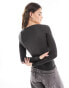 Weekday sheer boatneck long sleeve top in dark grey