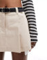 Miss Selfridge cotton pleated mini skort with belt in stone