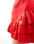 Kaiia sleeveless square neck ruffle hem mini dress in red