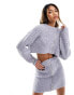 Aria Cove cropped knitted zip through top co-ord in grey