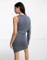 ASOS DESIGN one sleeve mini tee dress with cut out waist in slate grey