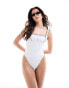 The Frolic omura lettuce edge ruched bust swimsuit in off white with black contrast