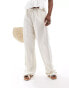 Pieces linen touch drawstring waist wide leg trousers in cream