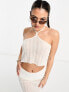 COLLUSION distressed knitted halterneck beach top in white