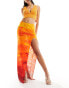 Farai London Carina mesh thigh split button through maxi skirt in orange ombre