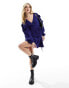 Wednesday's Girl wrap detail ruffle sleeve mini dress in navy blue