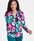 Petite Printed Zip-Pocket Long-Sleeve Top, Created for Macy's