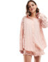 Miss Selfridge oversized lace mix shirt in soft pink