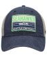 Men's Navy, Natural Seattle Seahawks Four Stroke Clean Up Snapback Hat