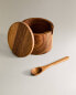 Wooden sugar bowl with spoon