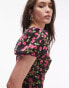 Topshop ruched sleeve occasion dress in red floral print