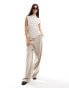 ASOS DESIGN drape high neck asymmetric linen top in natural stripe