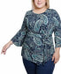 Plus Size 3/4 Sleeve Pleat-Waist Top