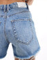 Stradivarius ripped denim short in medium blue