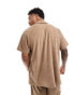 South Beach waffle towelling beach shirt co-ord in tan