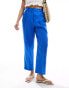 Mango linen elasticated waist slim trouser in blue