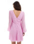 ASOS DESIGN dobby angel sleeve deep plunge wrap pleated mini dress in lilac