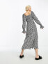 & Other Stories gathered sleeve midaxi dress in black floral