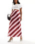 ASOS DESIGN satin bias maxi skirt in pink and burgundy stripe