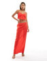 Kaiia textured shirred cami crop top co-ord in red