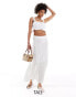 JDY Tall tiered pointelle maxi skirt in off white