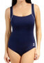 TYR Solid Womens Square Neck Control Fit Navy Blue One Piece Swimsuit Size 8