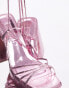 Topshop Eve heeled platform with ankle tie in pink metallic