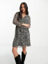 Only v neck tie waist mini smock dress in leopard