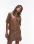 Topshop co-ord faux leather shirt in chocolate