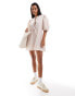 ASOS DESIGN linen look tie front peplum mini dress in natural stripe