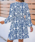 Women's Blue Ornate Puff Sleeve Mini Beach Dress