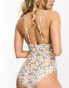 Pieces v neck swimsuit in white floral