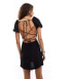 Noisy May puff sleeve tie back mini dress in black