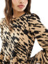 New Look animal print crinkle smock midi dress